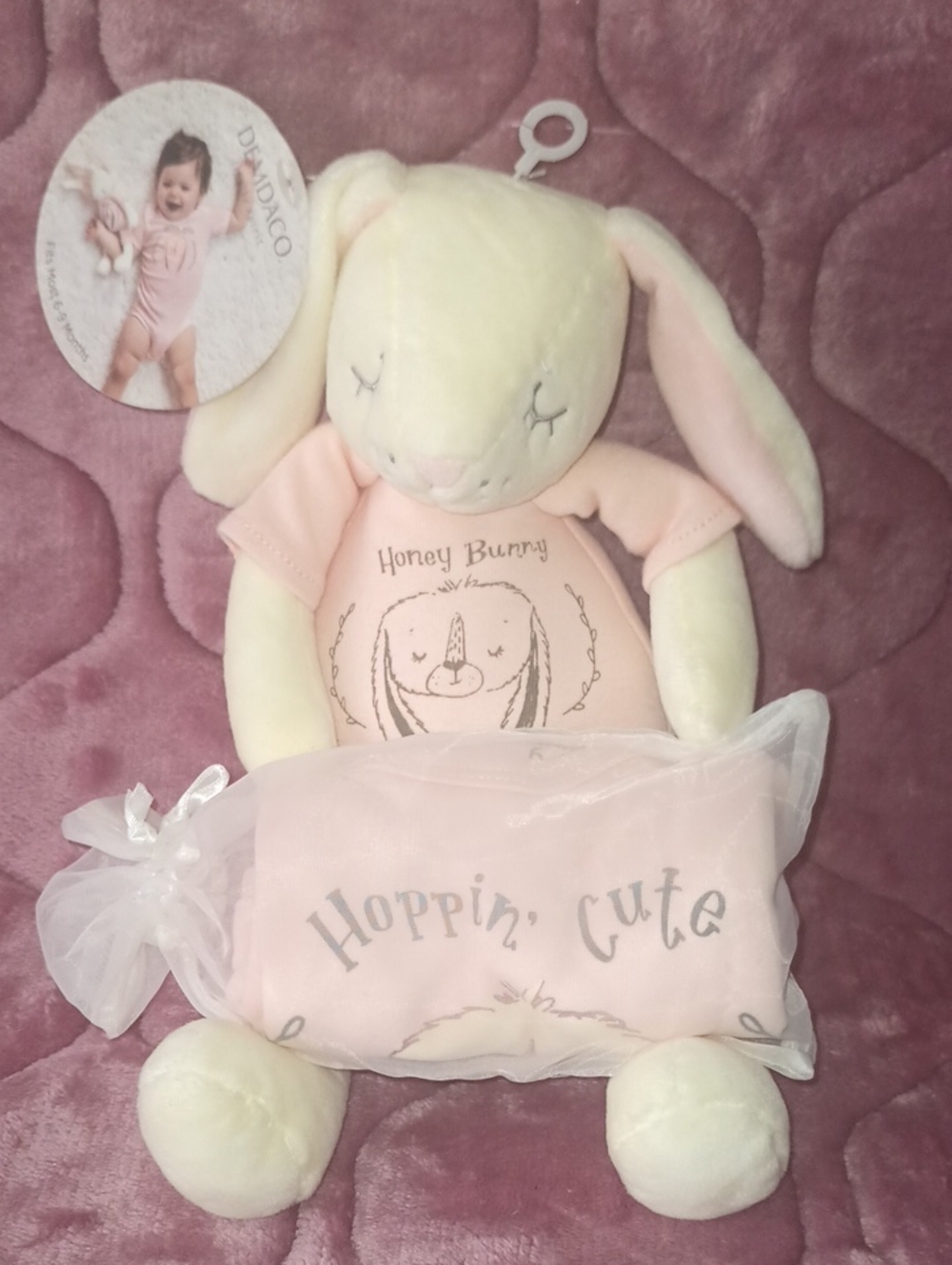 Demdaco Honey Bunny Plush in Cream and Pink
